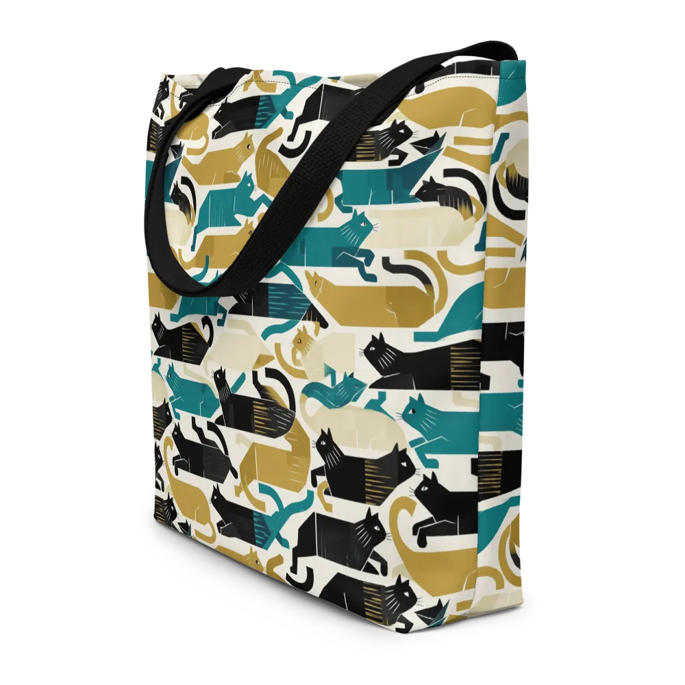 Art Deco Alley Cats on Large Tote Bag W/ Pocket — Front