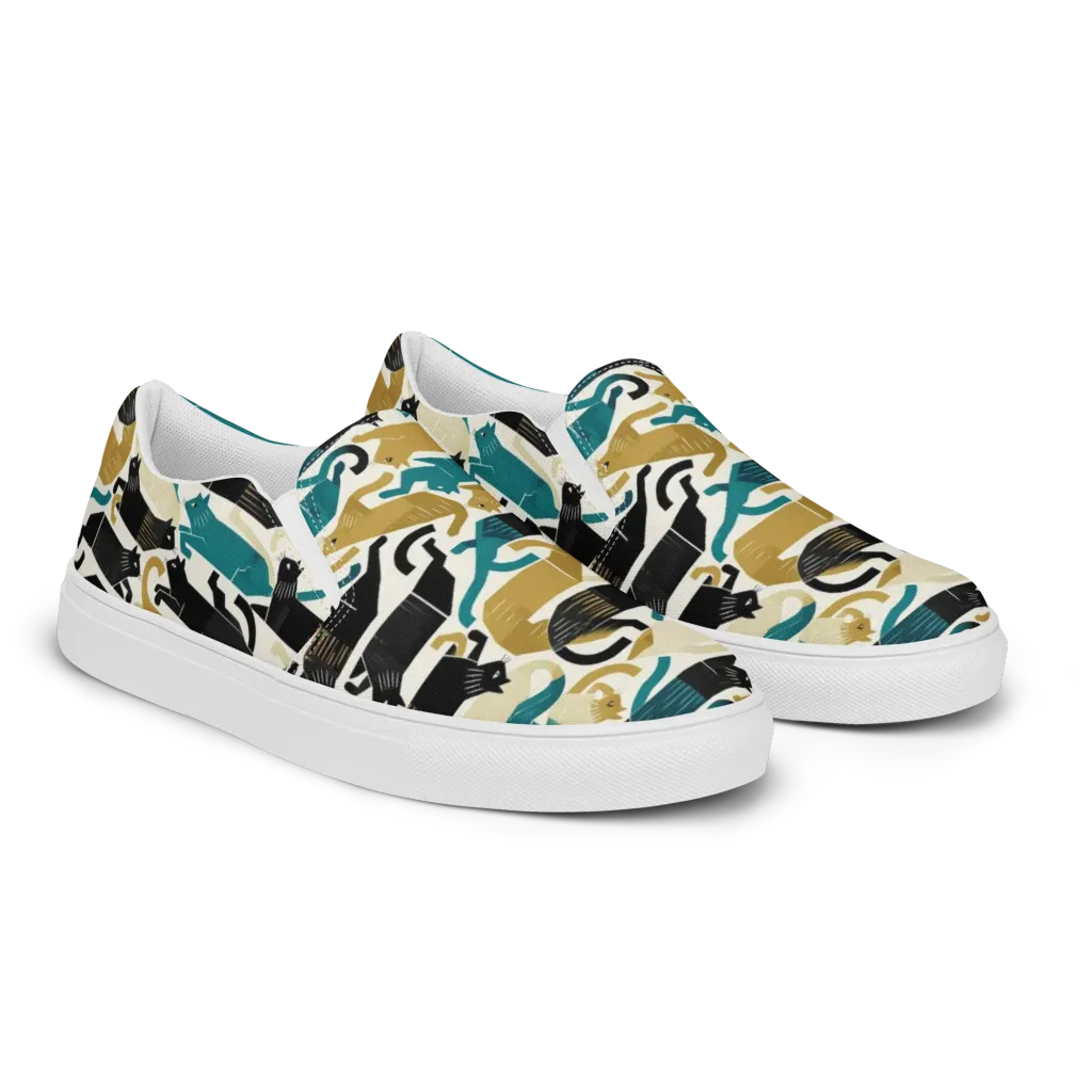 Art Deco Alley Cats on Women's Slip-On Canvas Shoes — Right Front