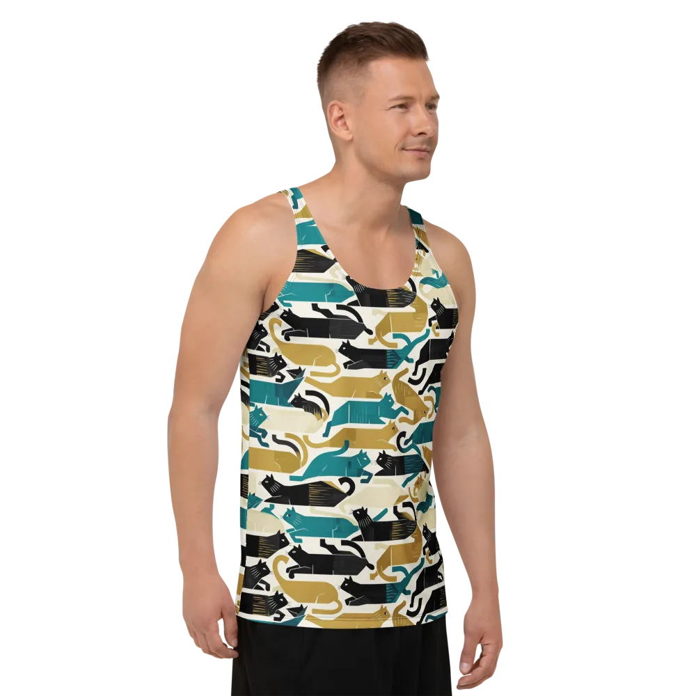 Art Deco Alley Cats on Men's Tank Top — Right Front