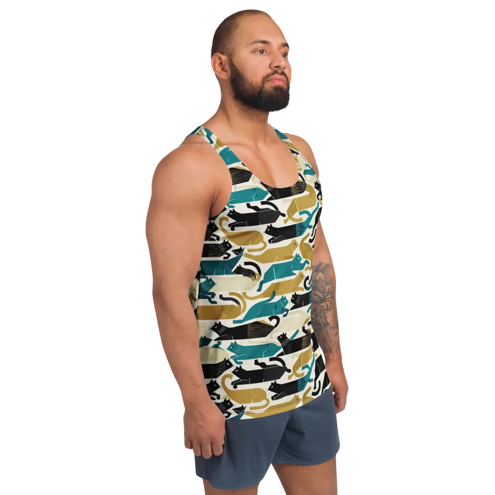 Art Deco Alley Cats on Men's Tank Top — Right Front