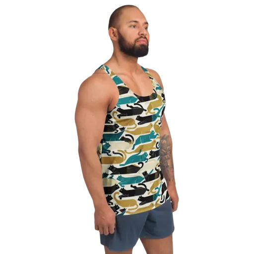 Art Deco Alley Cats on a Men's Tank Top