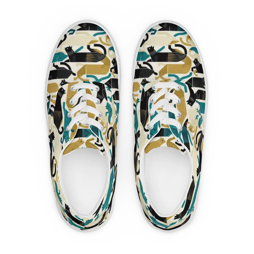 Art Deco Alley Cats on Men's Lace-Up Canvas Shoes — Front