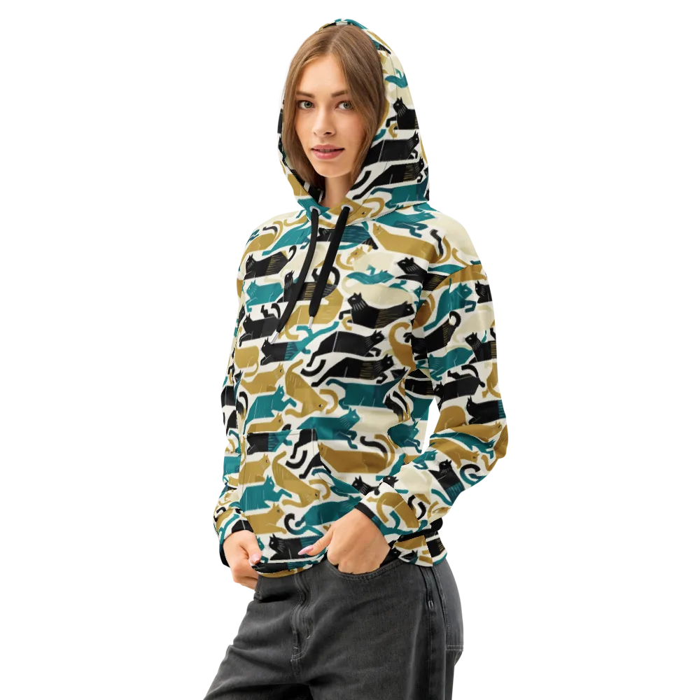 Art Deco Alley Cats on Cotton Hoodie — Left Front