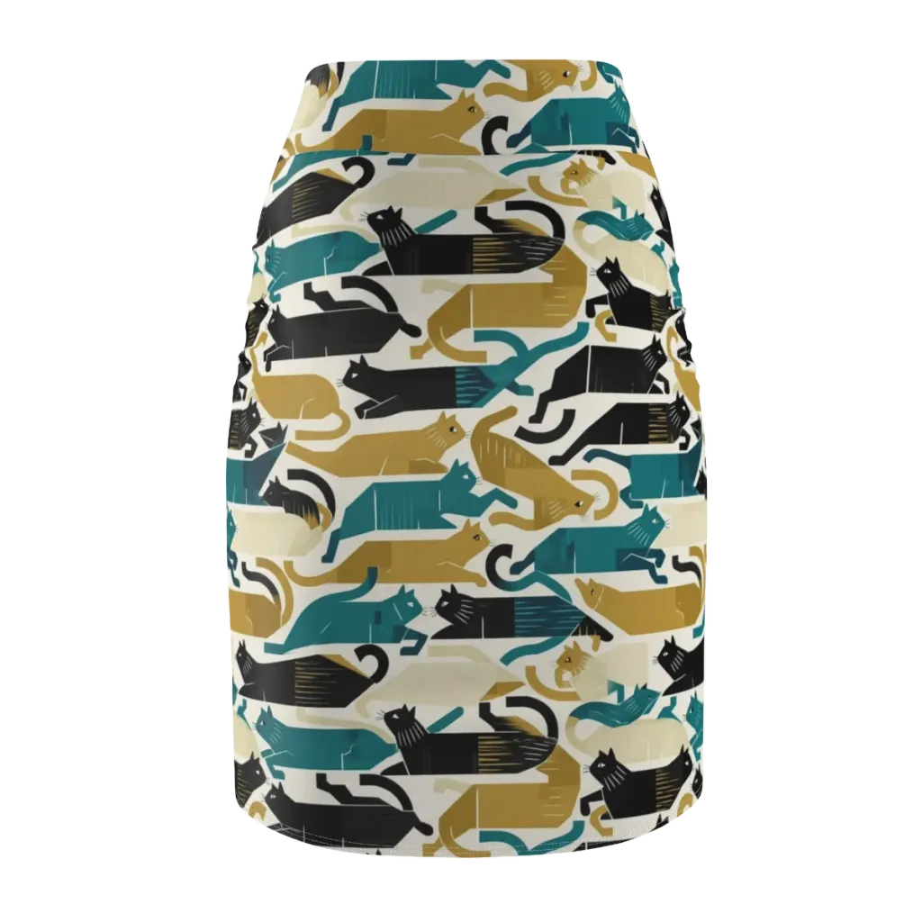 Art Deco Alley Cats on Pencil Skirt — Back