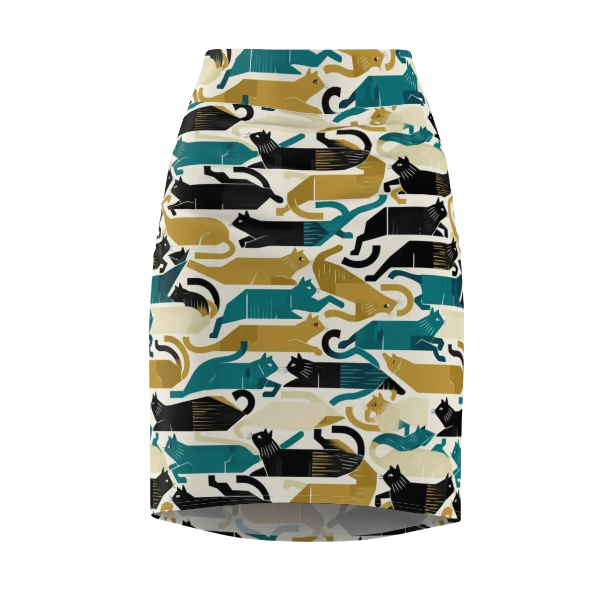 Art Deco Alley Cats on Pencil Skirt — Front