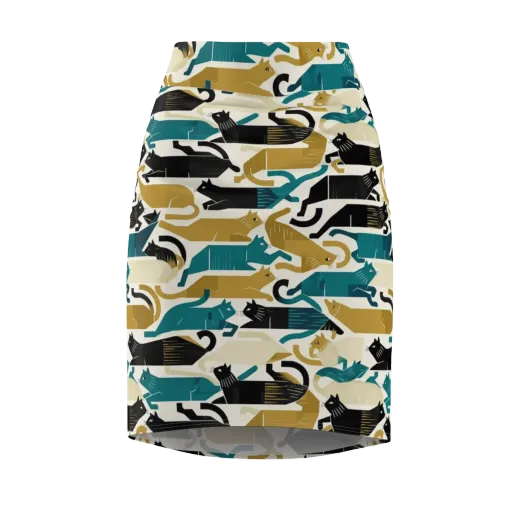 Art Deco Alley Cats on a Pencil Skirt