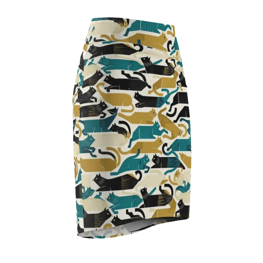Art Deco Alley Cats on Pencil Skirt — Front Side