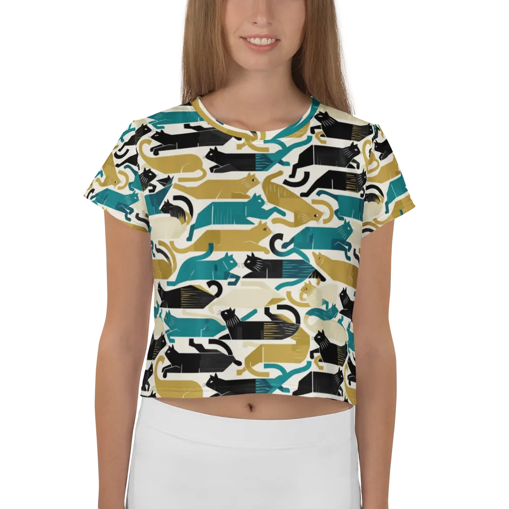 Art Deco Alley Cats on Crop Tee — Front