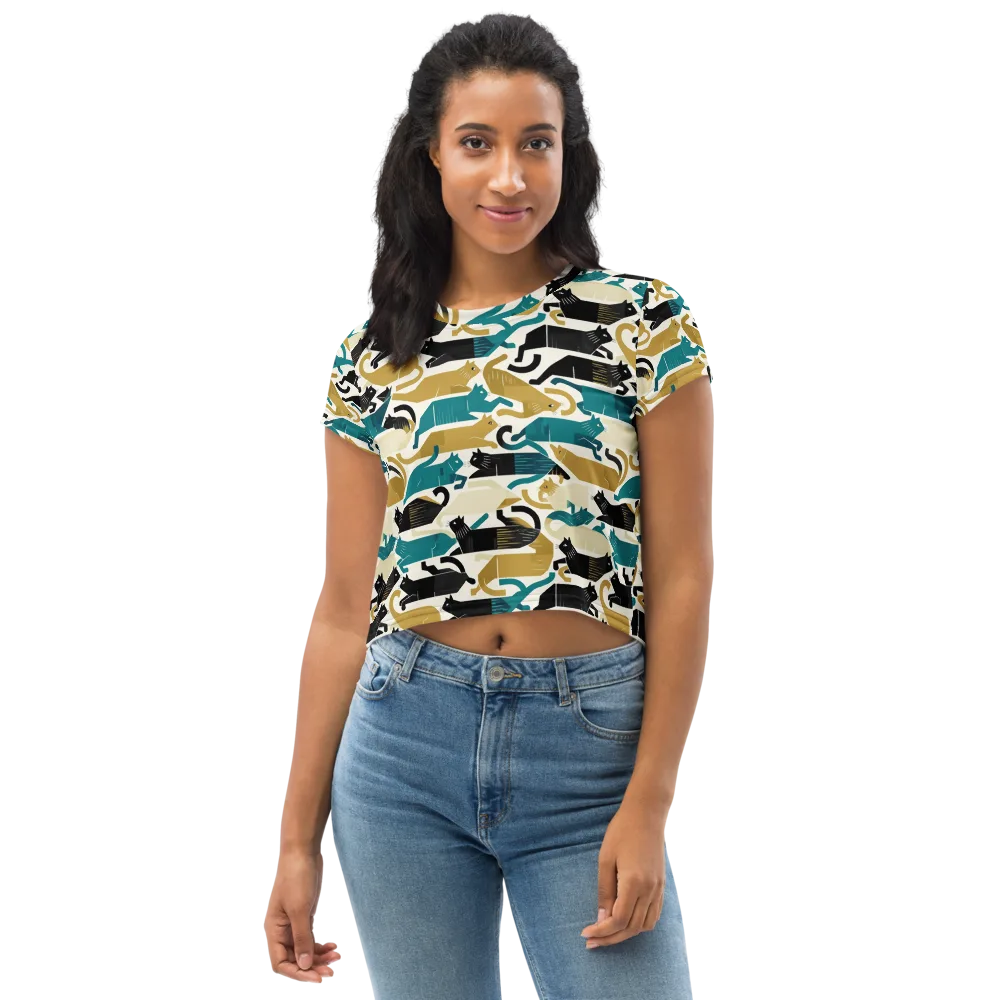 Art Deco Alley Cats on Crop Tee — Front