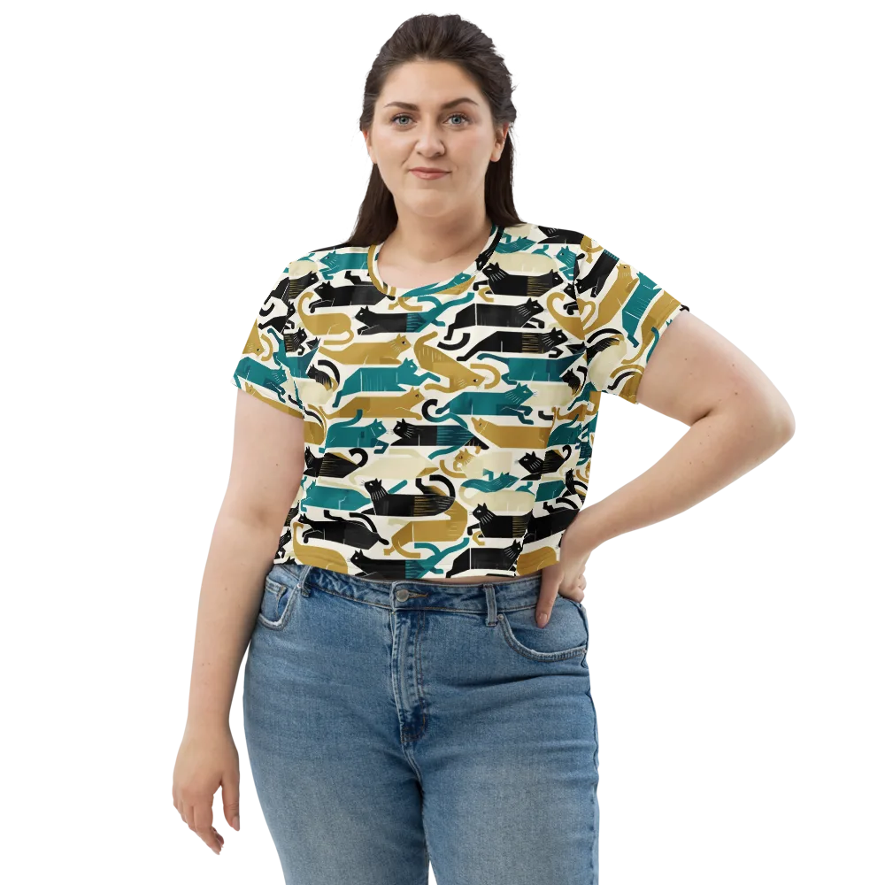 Art Deco Alley Cats on Crop Tee — Front