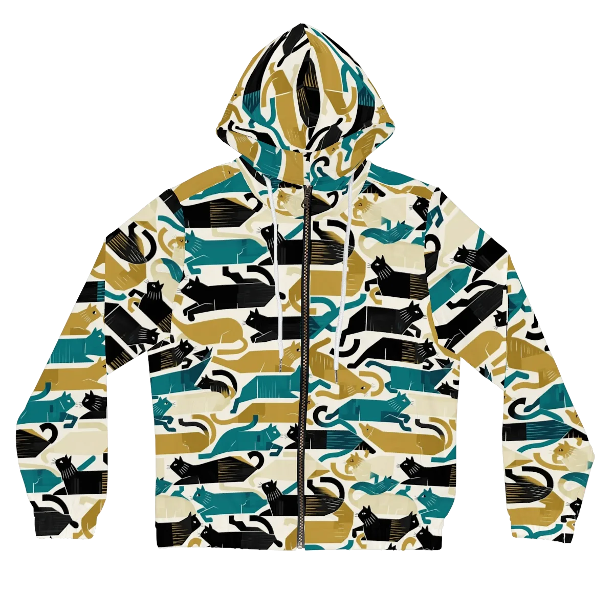 Art Deco Alley Cats on Women's Full-Zip Hoodie — Front