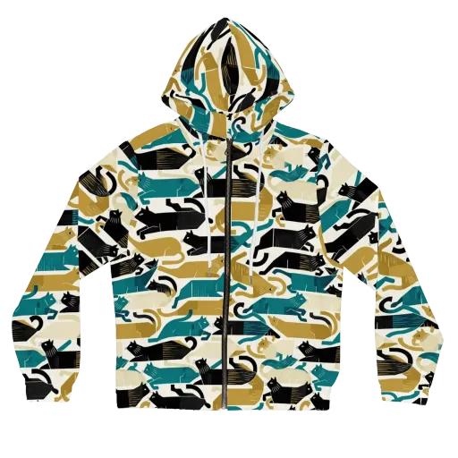 Art Deco Alley Cats on a Women's Full-Zip Hoodie