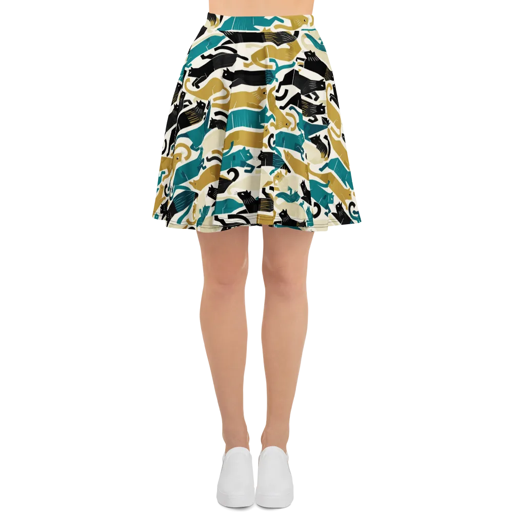 Art Deco Alley Cats on Skater Skirt — Front