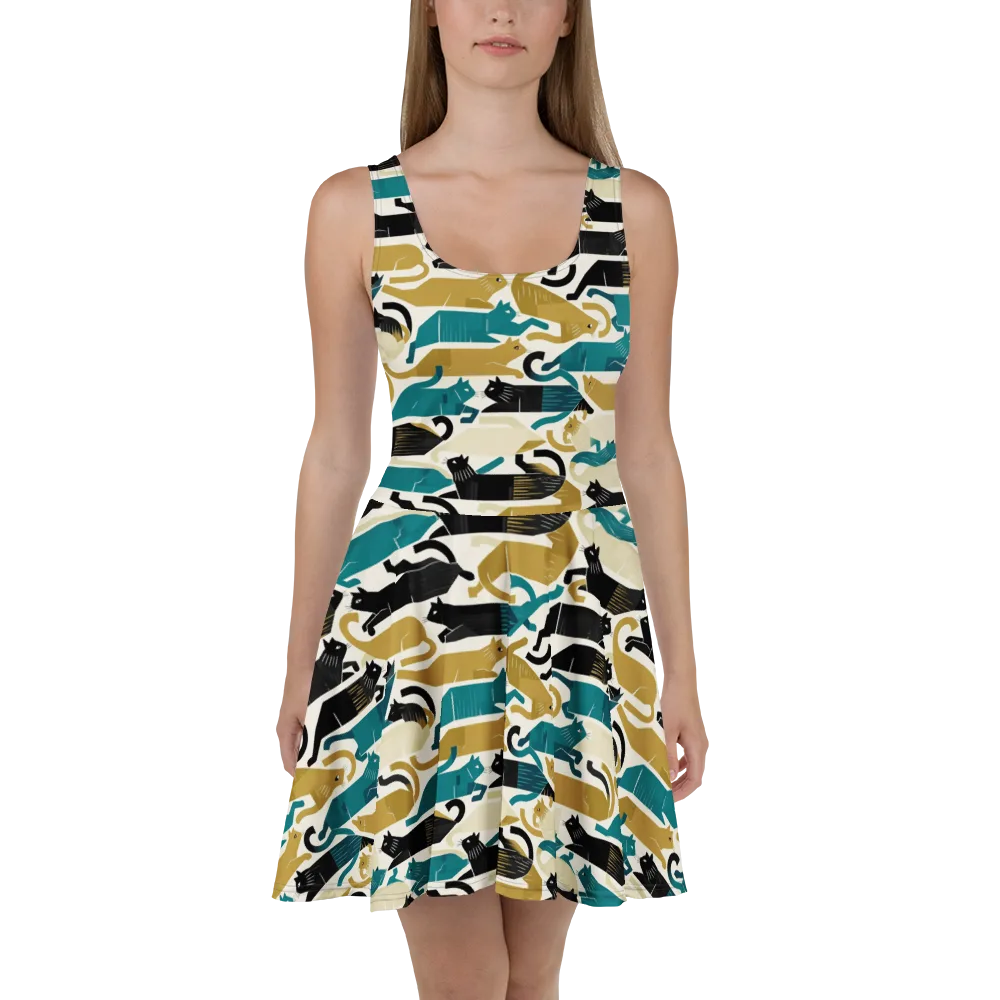 Art Deco Alley Cats on Skater Dress — Front