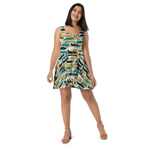 Art Deco Alley Cats on a Skater Dress