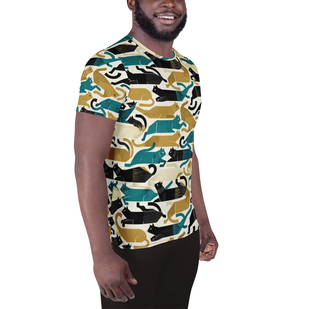 Art Deco Alley Cats on Men's Athletic T-Shirt — Right