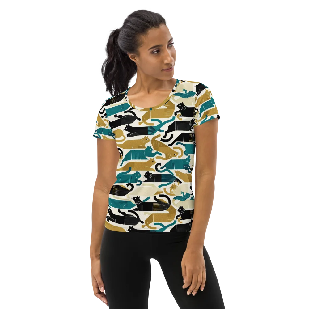 Art Deco Alley Cats on Women's Athletic T-Shirt — Front