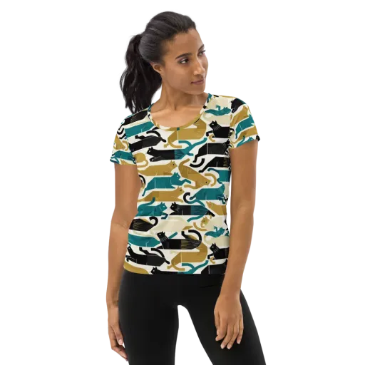 Art Deco Alley Cats on a Women's Athletic T-Shirt