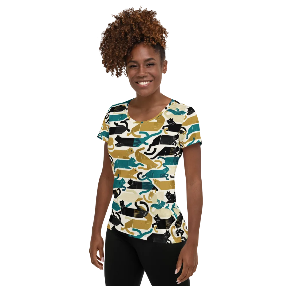 Art Deco Alley Cats on Women's Athletic T-Shirt — Left
