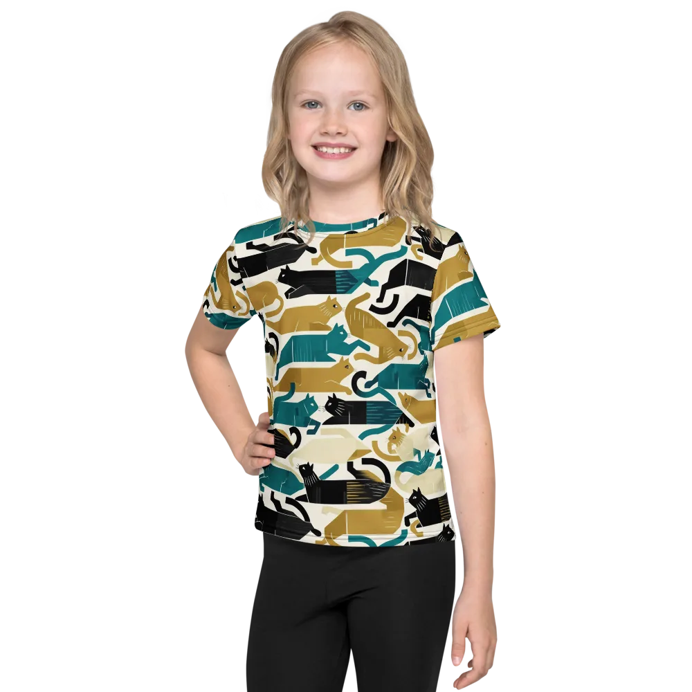 Art Deco Alley Cats on Kids Crew Neck T-Shirt — Front