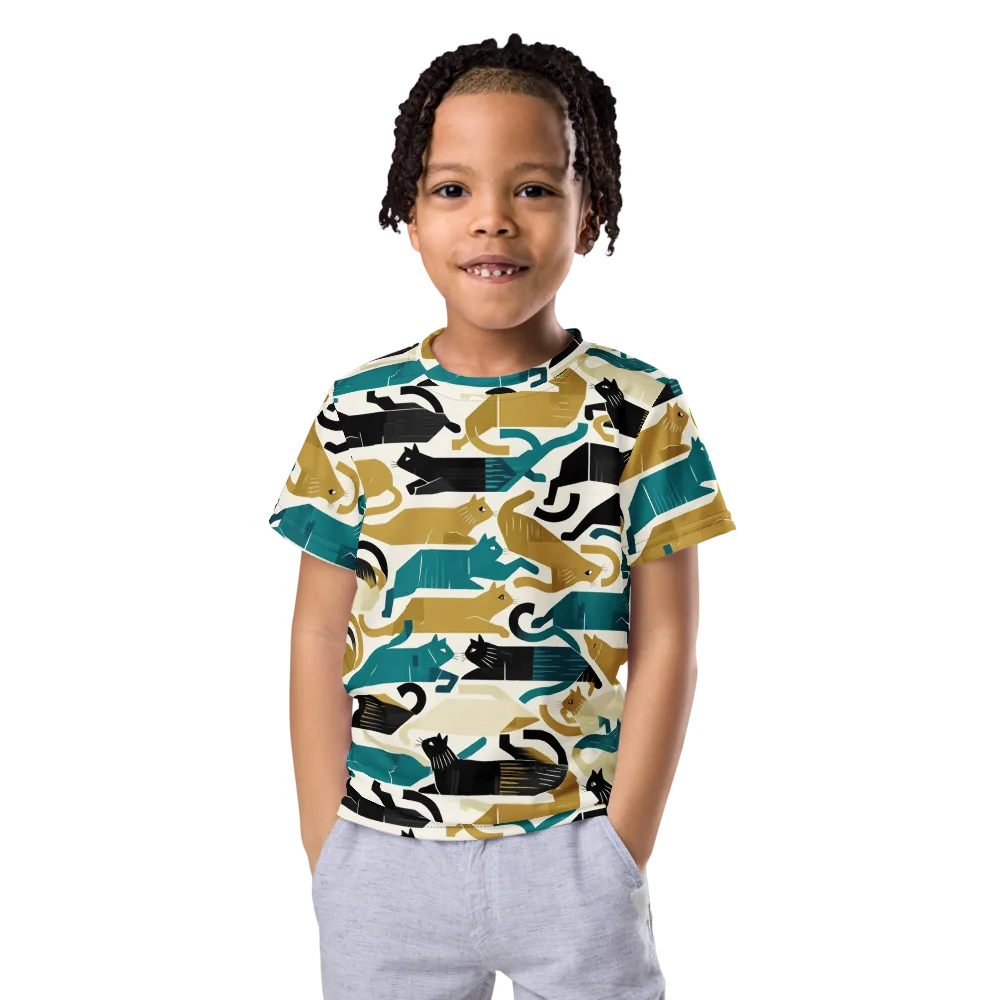 Art Deco Alley Cats on Kids Crew Neck T-Shirt — Front