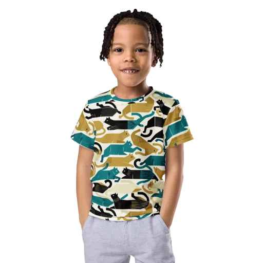 Art Deco Alley Cats on a Kids Crew Neck T-Shirt