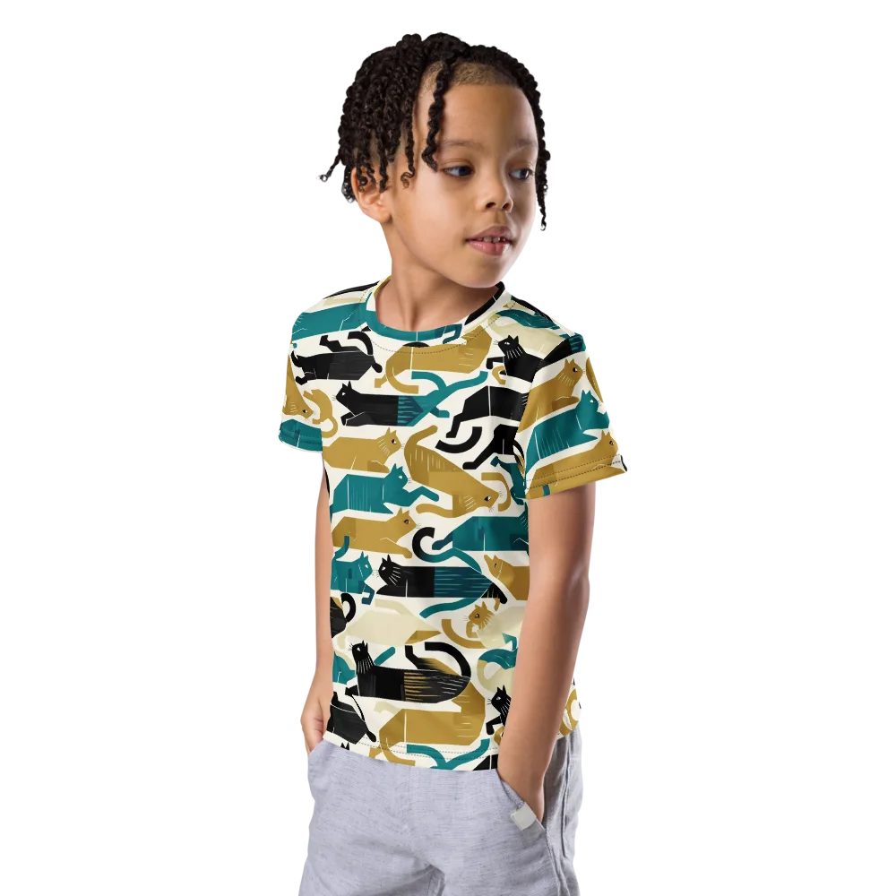 Art Deco Alley Cats on Kids Crew Neck T-Shirt — Left Front