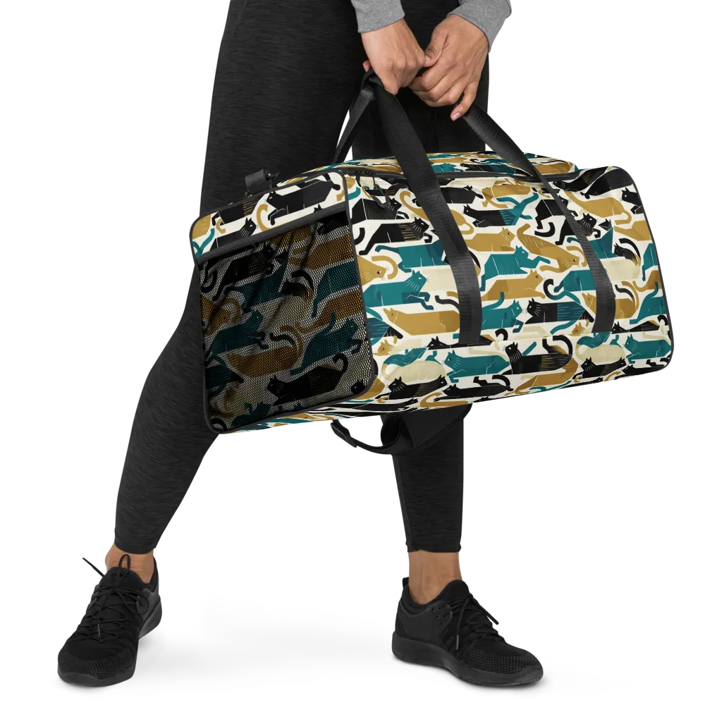 Art Deco Alley Cats on Duffle Bag — Right Front