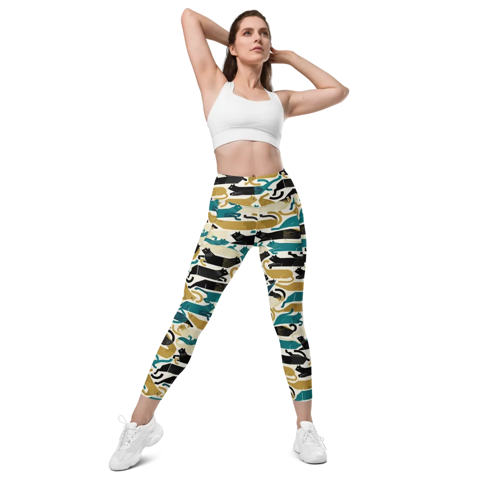 Art Deco Alley Cats on Leggings with Pockets — Front