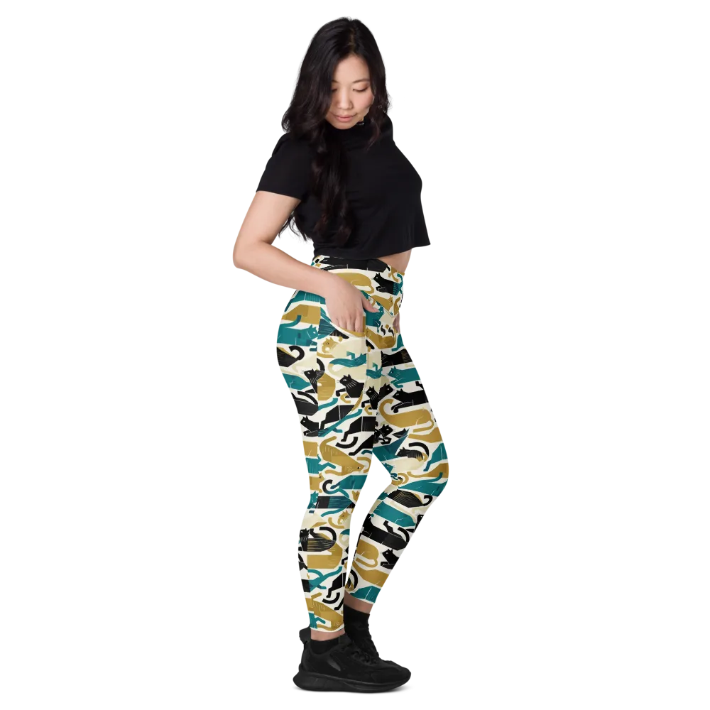 Art Deco Alley Cats on Leggings with Pockets — Right