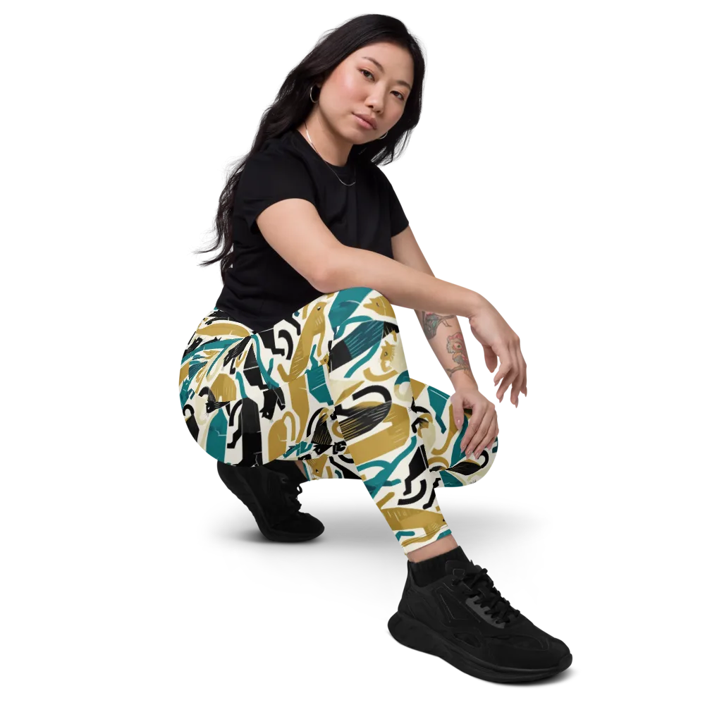 Art Deco Alley Cats on Leggings with Pockets — Right Front