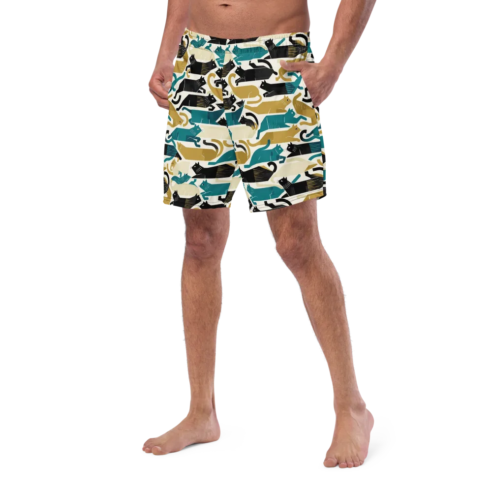 Art Deco Alley Cats on Swim Trunks — Left Front