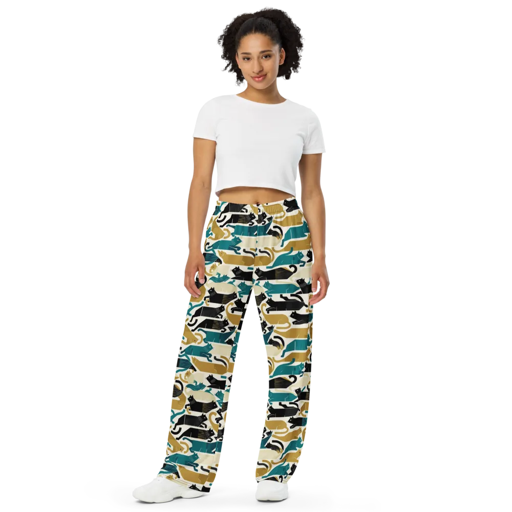 Art Deco Alley Cats on Wide-Leg Pants — Front