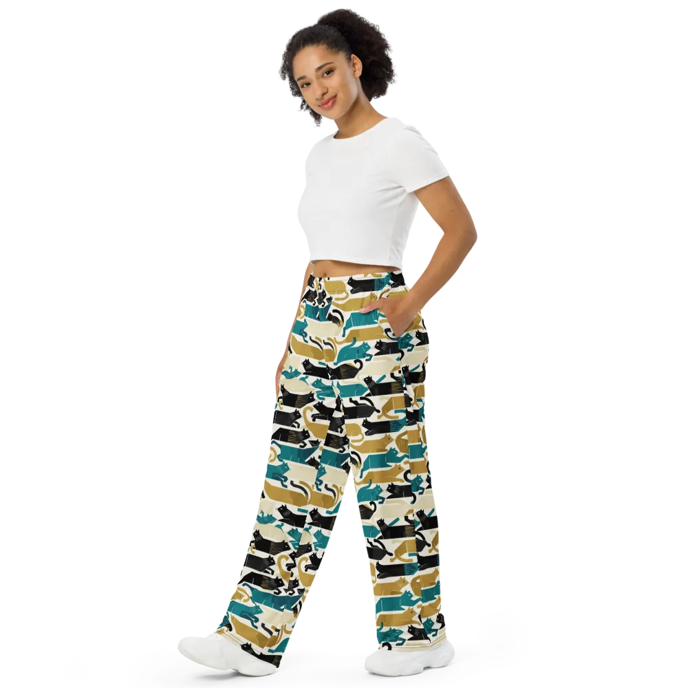 Art Deco Alley Cats on Wide-Leg Pants — Left Front