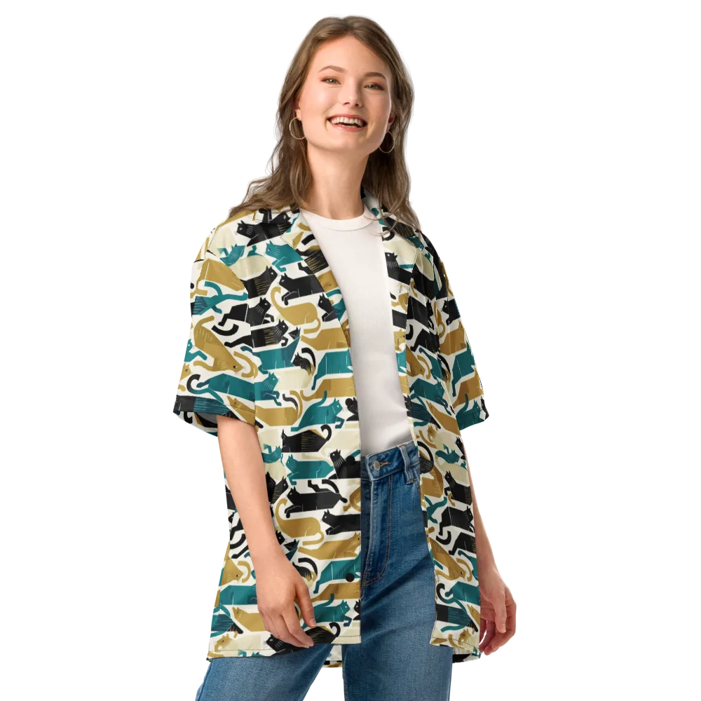 Art Deco Alley Cats on Button Shirt — Front