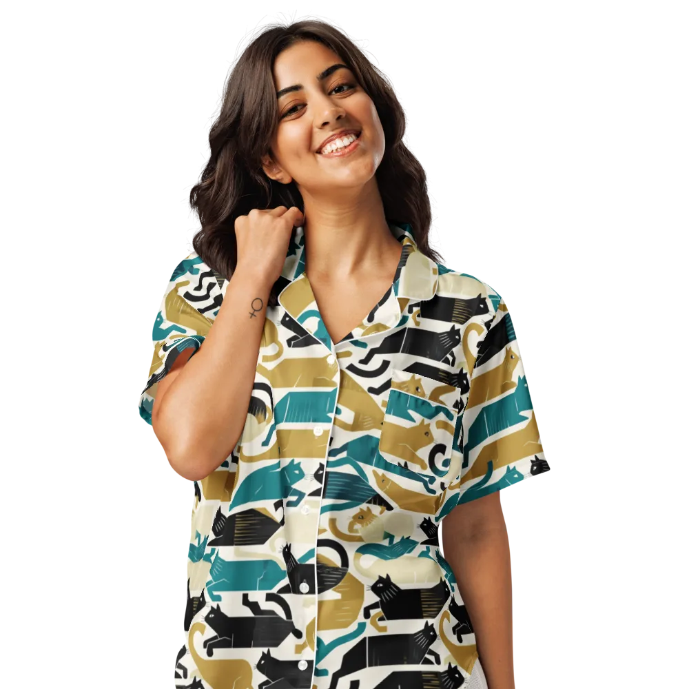 Art Deco Alley Cats on Women's Short Sleeve Pajama Top — Front