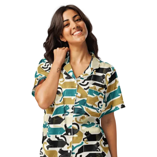 Art Deco Alley Cats on a Women's Short Sleeve Pajama Top