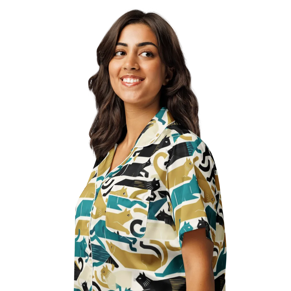 Art Deco Alley Cats on Women's Short Sleeve Pajama Top — Left Front