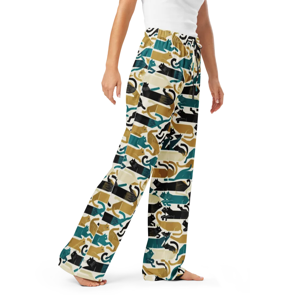 Art Deco Alley Cats on Women's Pajama Pants — Right Front