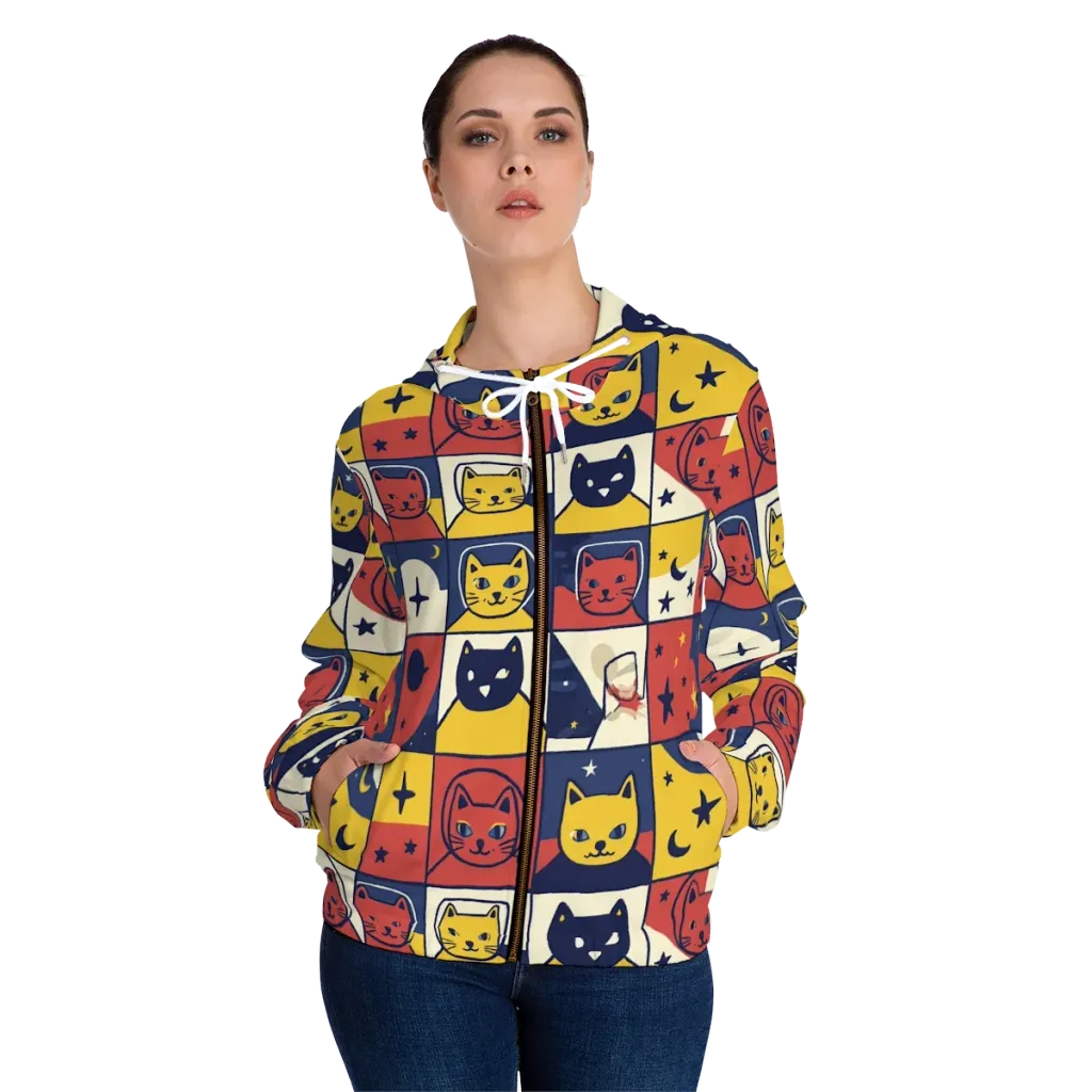 Astro Whiskers on Women's Full-Zip Hoodie — Front On Person