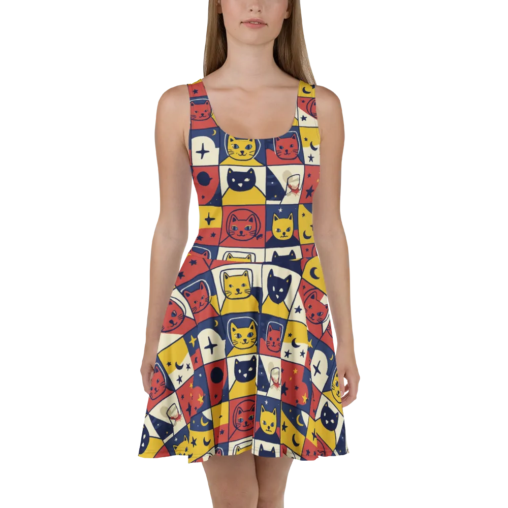 Astro Whiskers on Skater Dress — Front