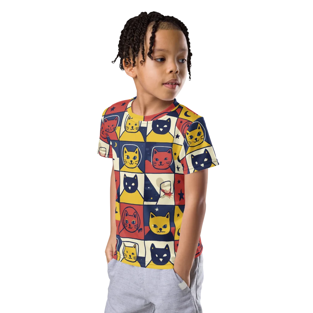 Astro Whiskers on Kids Crew Neck T-Shirt — Left Front