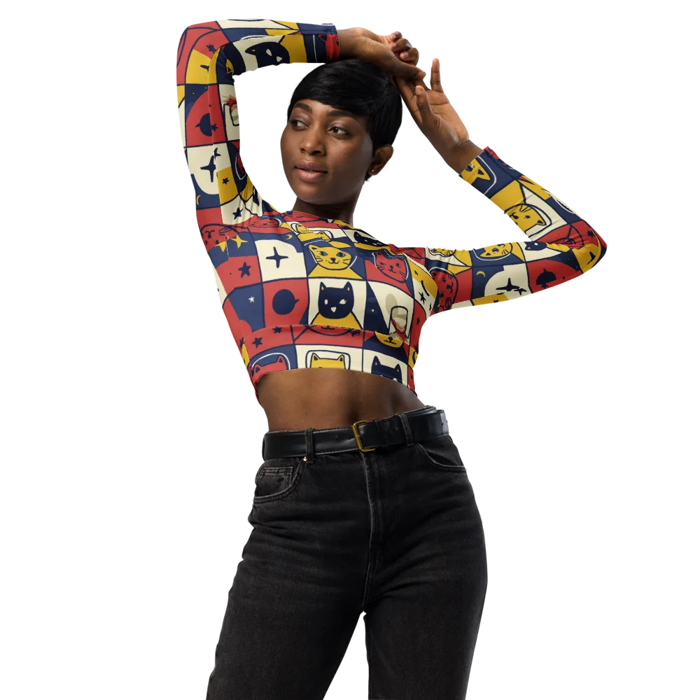 Astro Whiskers on Long Sleeve Crop Top — Front