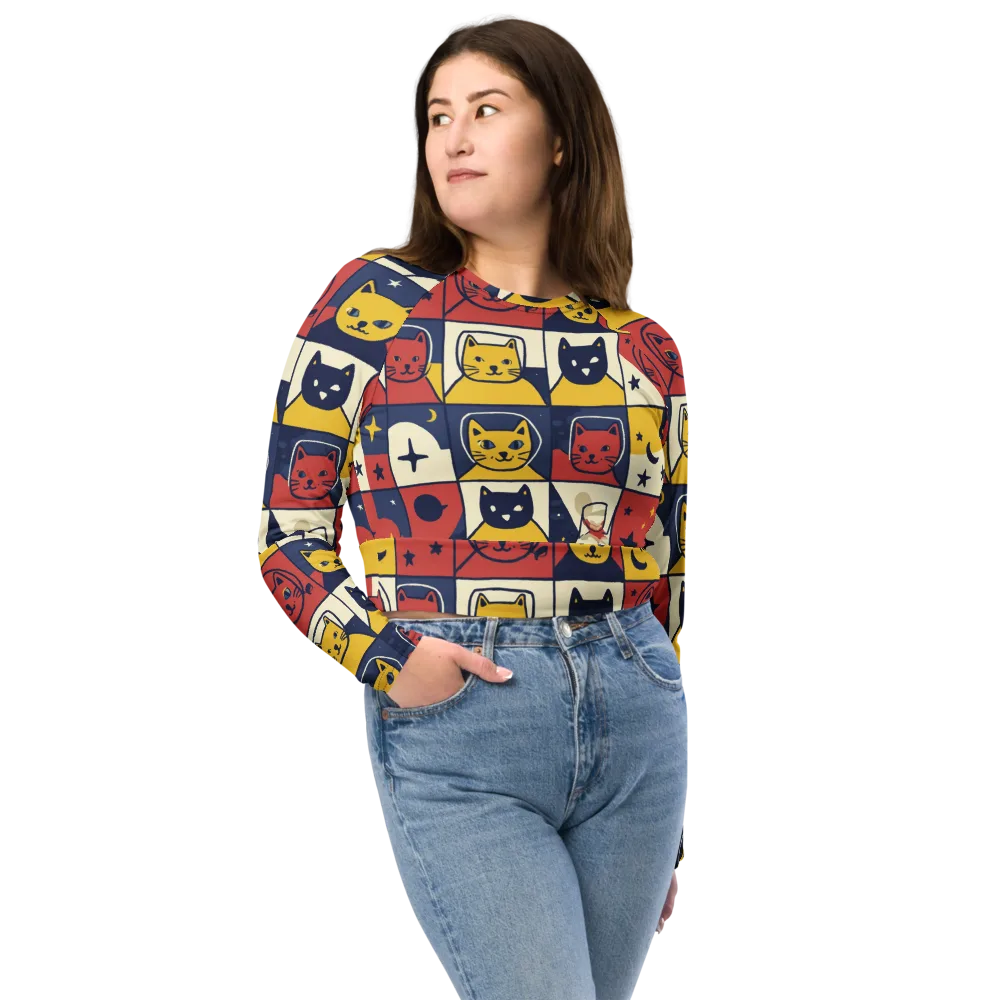 Astro Whiskers on Long Sleeve Crop Top — Front