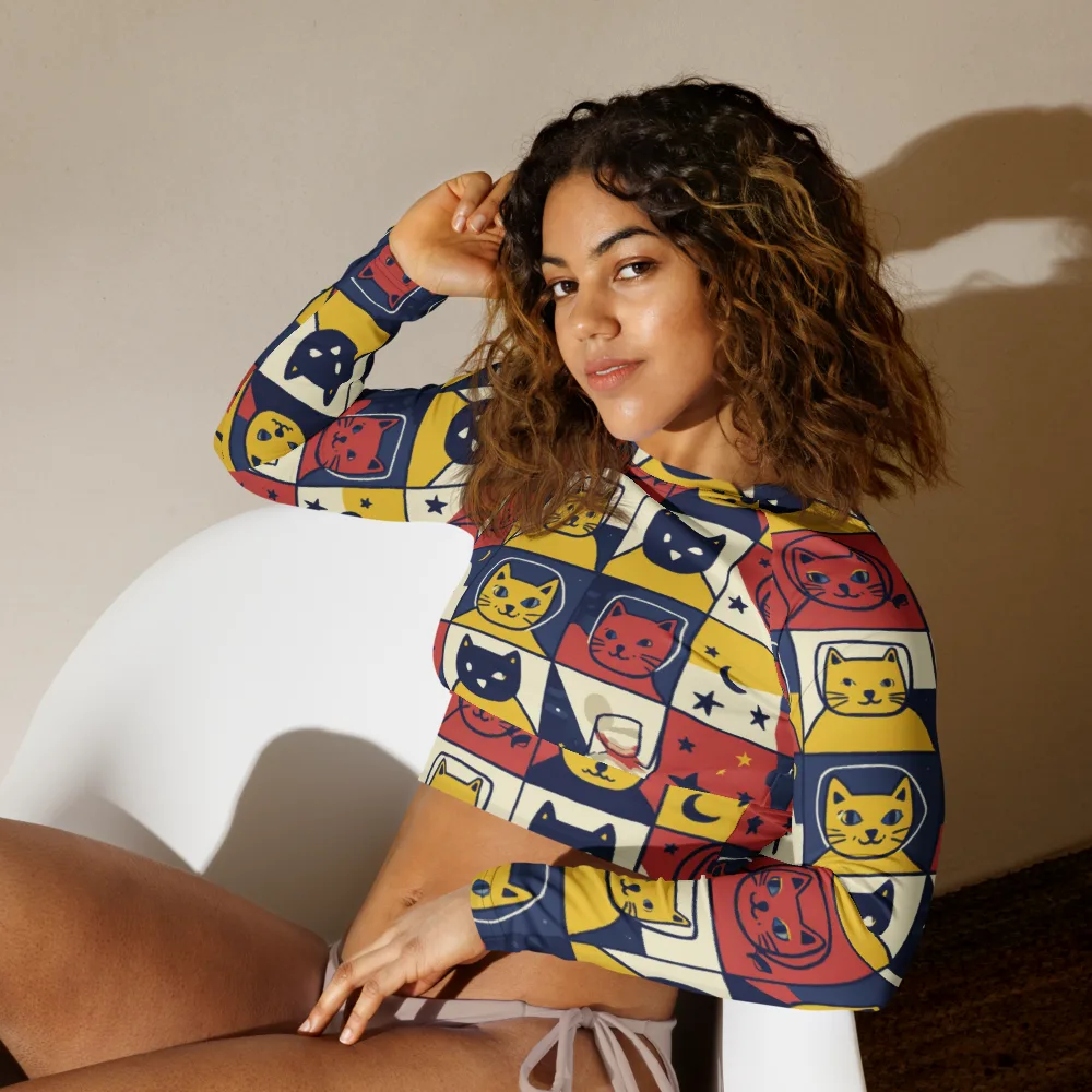 Astro Whiskers on Long Sleeve Crop Top — Left Front