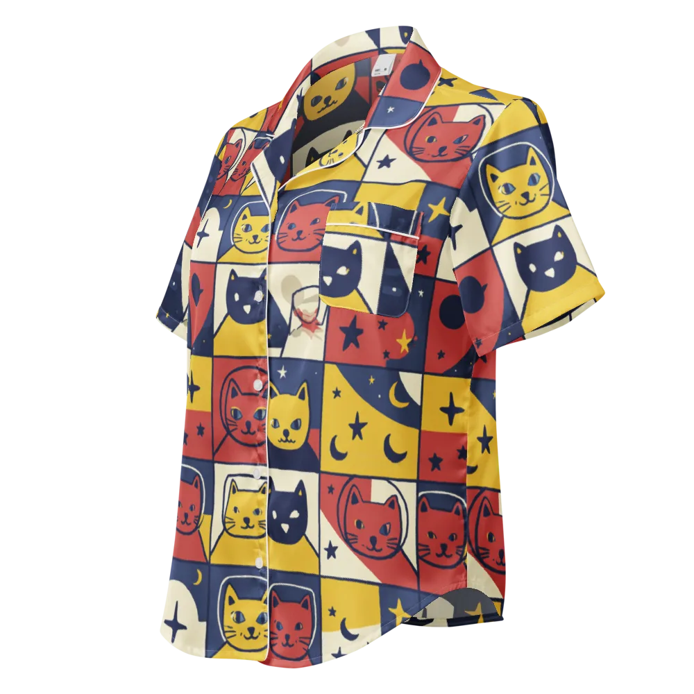 Astro Whiskers on Women's Short Sleeve Pajama Top — Left Front