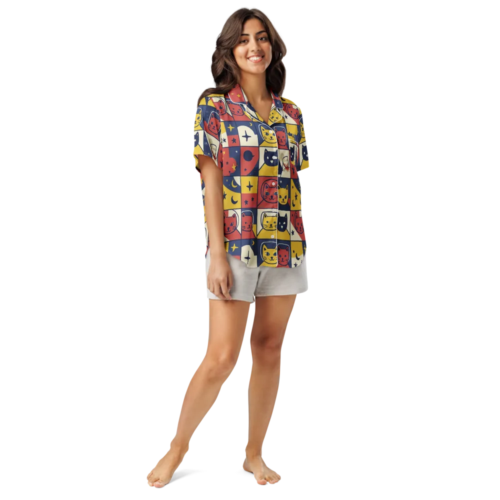 Astro Whiskers on Women's Short Sleeve Pajama Top — Front