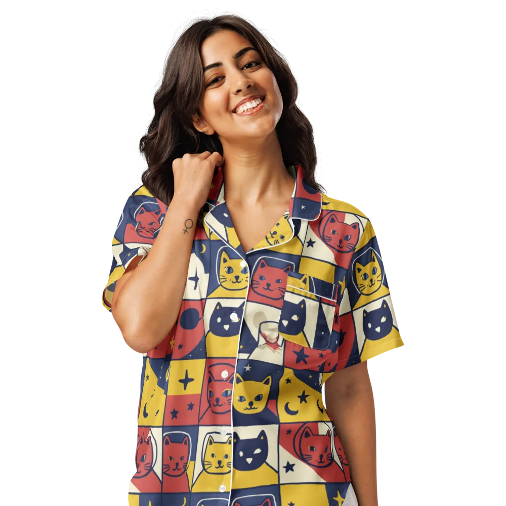 Astro Whiskers on Women's Short Sleeve Pajama Top — Front
