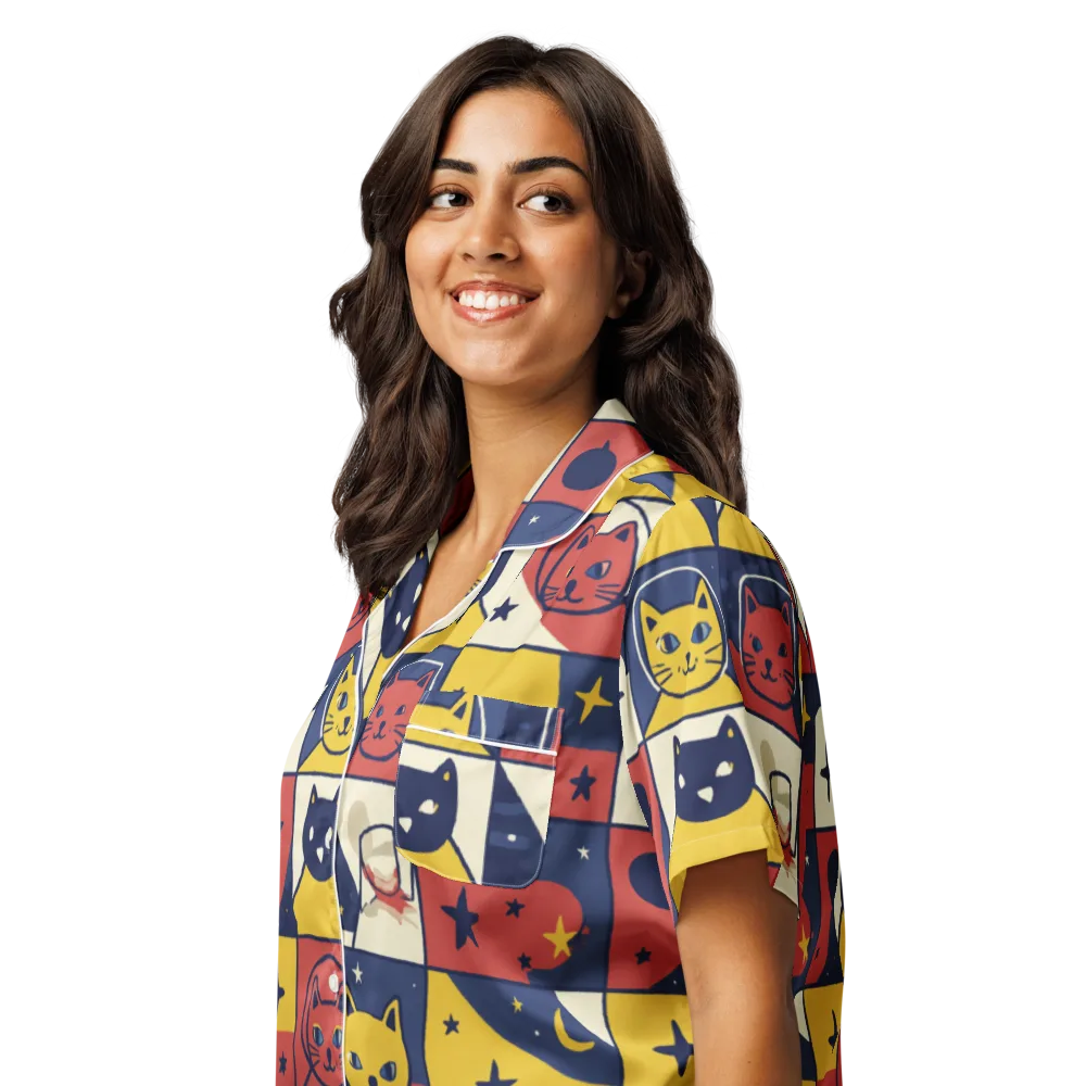 Astro Whiskers on Women's Short Sleeve Pajama Top — Left Front