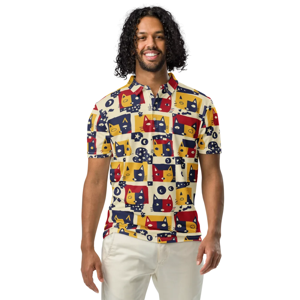 Cat’s Pajama Parade on Men's Slim Fit Polo Shirt — Front